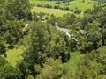 Drone aerial of resort buildings in Eungella national park, Australia