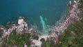 Drone aerial reveal of koh tao thailand island coastline