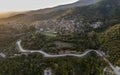 Drone aerial scenery of traditional village of Papingo , Zagorochoria area, in , Epirus, Ioannina Greece.