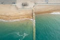 Drone aerial seascape of coastline with Pebble beach. Brighton city sussex United kingdom