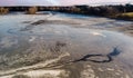 Drone aerial shot of drained pond Royalty Free Stock Photo