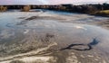 Drone aerial shot of drained pond