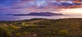 Dramatic Aerial Sunset View of Orcas Island, Washington. Royalty Free Stock Photo