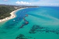 Drone aerial shot of Tangalooma Wrecks Moreton Island Royalty Free Stock Photo