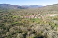 drone aerial view of the village of Tosende in the territory of Couto Mixto, Rio Salas Valley. Ourense province, Galicia. Spain