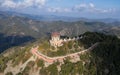 Drone aerial of throni of Panagia Kykkou temple landmark in Cyprus Europe.