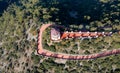 Drone aerial of throni of Panagia Kykkou temple landmark in Cyprus Europe.