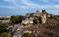 Drone aerial top view of christian church saint profitis elias on the rock. Protaras area Cyprus