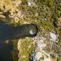 Drone aerial top view of landscape in Covao dos Conchos in Serra da Estrela, Portugal