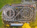 Drone aerial view of abandoned amusement park