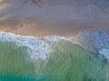 Drone aerial view at a beach in Phuket Thailand with huge waves, blue ocean waves from above Royalty Free Stock Photo