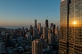 Drone, aerial view of a Chicago Skyline and Lake Michigan during sunset Royalty Free Stock Photo