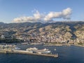 The drone aerial view of cruise ship mooring the port of Funchal Royalty Free Stock Photo