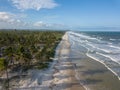 Drone aerial view deserted beach with coconut trees. IlhÃÂ©us Bahia Brazil Royalty Free Stock Photo