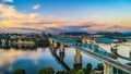 Drone Aerial View of Downtown Chattanooga Tennessee and Tennessee River Royalty Free Stock Photo