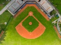 Drone Aerial View flying above a outdoor Baseball Field Diamond