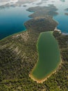 Drone aerial view of lake in Telascica National Park, Croatia Royalty Free Stock Photo