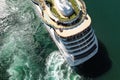 Drone aerial view of large ocean liner while sailing in the sea. Top view from drone of luxury white cruise ship Royalty Free Stock Photo