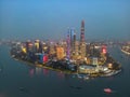 The drone aerial view of Lujiazui, Pudong, Shanghai at night time. Royalty Free Stock Photo