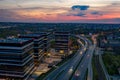 Drone aerial view on office buildings in Katowice.