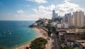 Drone aerial view of Porto da Barra beach in Savaldor Bahia Brazil Royalty Free Stock Photo