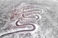 Drone aerial view of a serpent road in Romania, Cheia Road Brasov Royalty Free Stock Photo