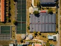 Drone aerial view of sewage treatment plant. Industrial water tr