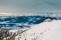 Drone aerial view of snowy mountains in Kronplatz