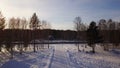 Drone aerial view of traditional countryside village located in a quiet place with fresh air and forest. Action. Winter Royalty Free Stock Photo