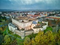 Drone aerial view of Zvolen castle during autumn