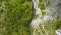Drone aerial zoom out video of river Moravica located in Sokobanja, wonderful clean and cold river