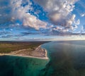 Drone arial photography of Exmouth, Western Australia. Beautiful cape range national park shows stunning blue ocean