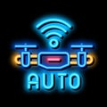 drone auto return home neon glow icon illustration