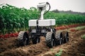 A Drone automated machine in agriculture industry working on a farm.