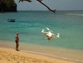 A drone being launched at lower bay beach in the windward islands