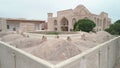 Drone cam takes off from the square outside the main sight of memorial complex of Bahouddin Naqshband near Bukhara