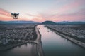 A Drone Camera above city lake