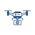 Drone with camera automatic unmanned control color line icon. Aircraft device concept. Video surveillance from a quadcopter, shots Royalty Free Stock Photo