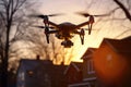 a drone with a camera flying overhead for surveillance