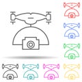 Drone with camera multi color style icon. Simple thin line, outline vector of drones icons for ui and ux, website or