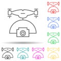 Drone with camera multi color style icon. Simple thin line, outline vector of drones icons for ui and ux, website or