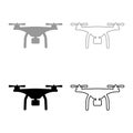 Drone with camera set icon grey black color vector illustration image solid fill outline contour line thin flat style Royalty Free Stock Photo