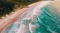 Drone camera top view at white sand beach and green ocean waves. Top to bottom view, Idilic hidden beach Royalty Free Stock Photo