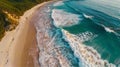 Drone camera top view at white sand beach and green ocean waves. Top to bottom view, Idilic hidden beach Royalty Free Stock Photo