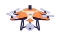 Drone with camera. UAV, unmanned copter flying for aerial photographing, video recording, monitoring. Air cam equipment