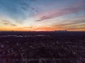 Drone Point of View City of Chicago Skyline Silhouette At Sunrise with Colorful Clouds Royalty Free Stock Photo