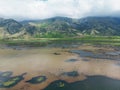 Drone-captured photograph at Lake Matese, Campania, Italy, featuring an aerial view of the lake, mountains Royalty Free Stock Photo