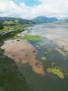 Drone-captured photograph at Lake Matese, Campania, Italy, featuring an aerial view of the lake, mountains Royalty Free Stock Photo