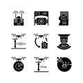 Drone care black glyph manual label icons set on white space