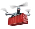Drone with cargo container. Fast delivery and freight transportation concept, 3D rendering